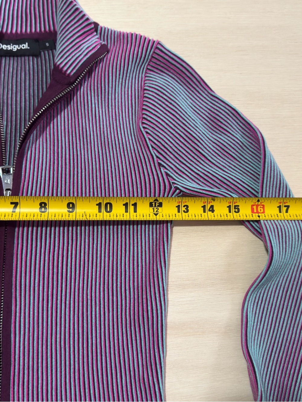 Desigual Ribbed Zip-Up Turtleneck Sweater in Purple and Teal - Picture 9 of 13